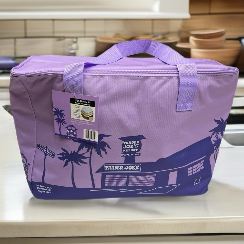 Trader Joe's Purple Insulated Tote Cooler Bag Reusable Grocery Shopping